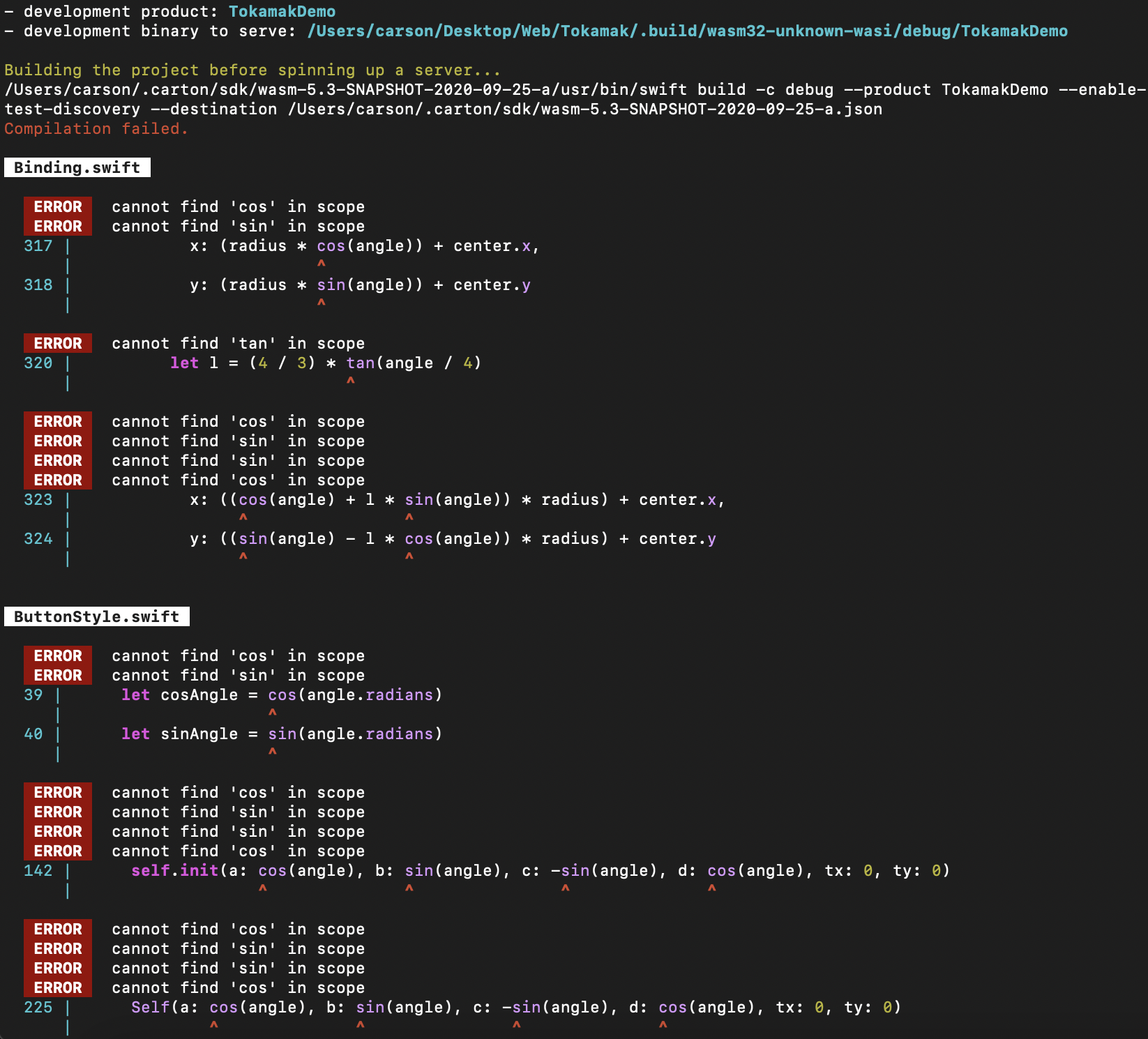 Pretty-printed compiler diagnostics in `carton`