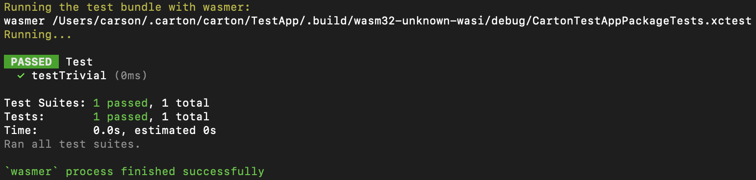 Pretty-printed test summary in `carton`